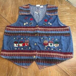 Bobbie Brooks Blue Denim Vest with embroidered details "with love"